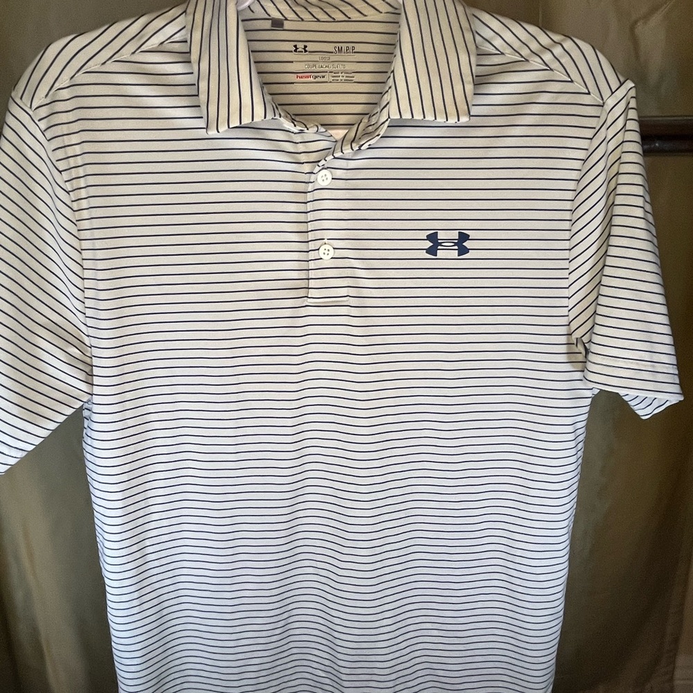 Under Armour Men's Polo Shirt - White with Black Stripes